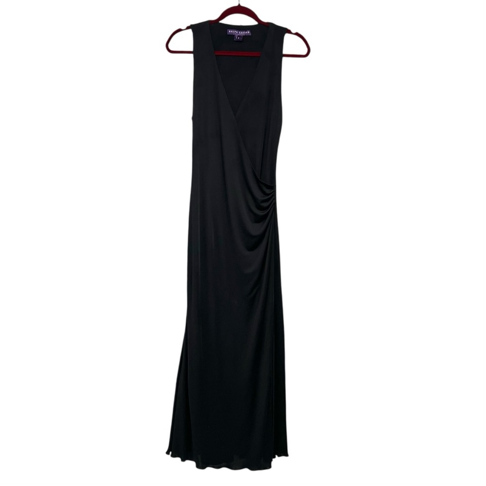 Ralph Lauren Collection Purple Label Black Silk Blend Faux Wrap Gown Dress Sz 8 - Picture 8 of 13